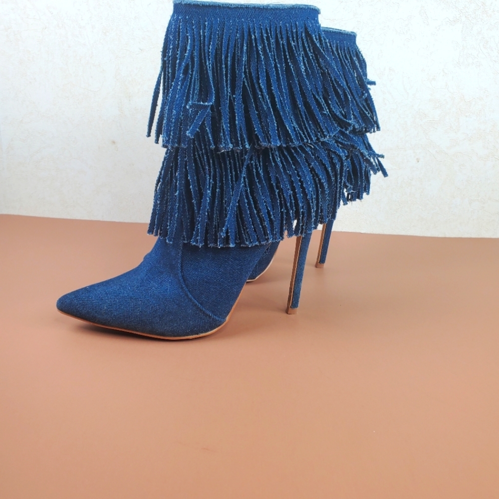 Denim Fringe Booties